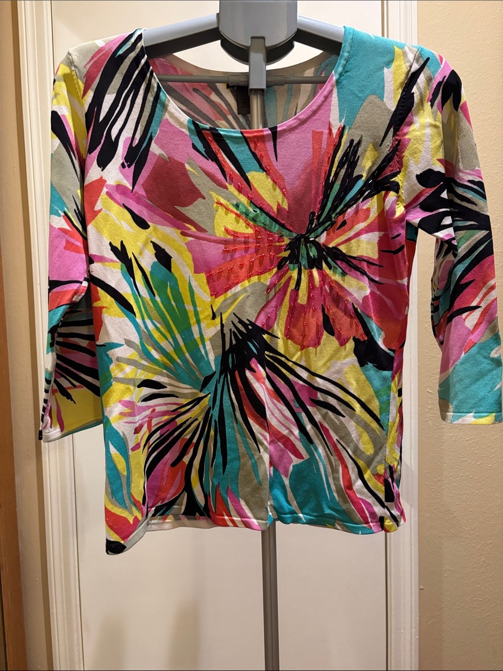 Women's Multicolor Abstract Floral Long Sleeve Tee